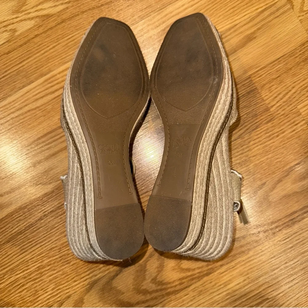 Crown‎ Vintage Eyelet Detail Tan Espadrille 4” Wedges Size 9.5 M
